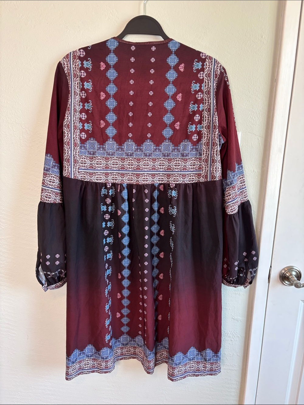 Bundle 2/$30! Clover Canyon Burgundy and Black Boho Midi Dress with Blue Accents - Picture 5 of 9